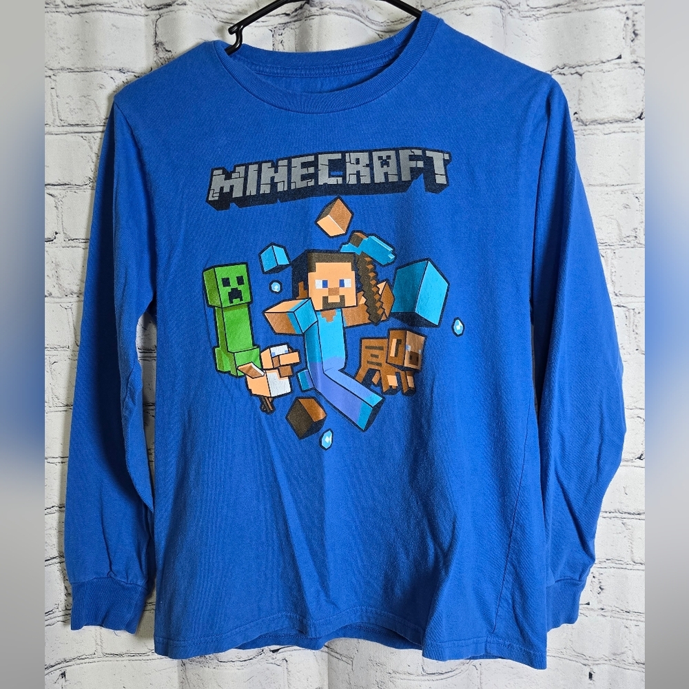 Boys Blue Minecraft 2015 Long Sleeve‎ Shirt Size XL